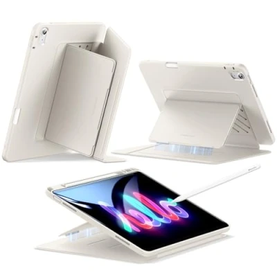 Afbeelding van ESR iPad Air hoes 13 inch M3/M2 (2025/2024), verticale standaard, standhoeken, ultra stabiele voor met potloodhouder, Flip Magnetic Series serie, Starlight