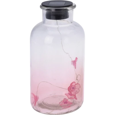 Afbeelding van Solar LED glazen fles roze