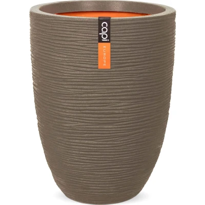 Afbeelding van Capi Europe Vaas elegant laag Rib NL 46x58 Warm taupe Opening Ø38 Bloempot voor binnen en buiten Levenslang garantie Breukbestendig 100% Recyclebaar CO2 Neutraal geproduceerd KWTR783
