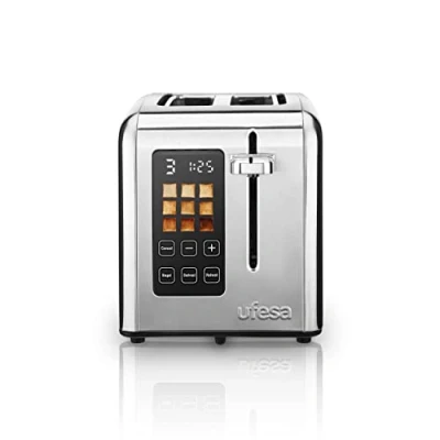 Afbeelding van Ufesa FutureToaster, digitale broodrooster, 2 sleuven, roestvrij staal, 950 W, display, 9 roosterniveaus met afbeelding, ontdooien, opwarmen en annuleren, speciaal programma voor bagels