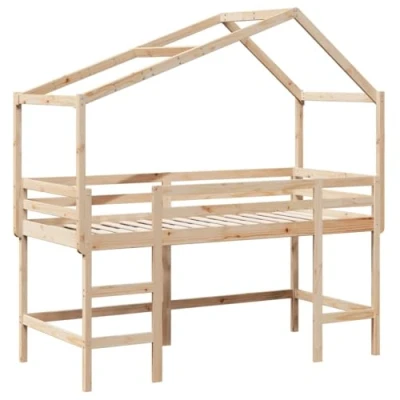Afbeelding van vidaXL Halfhoogslaper met ladder en bedhuis grenenhout 90x200 cm
