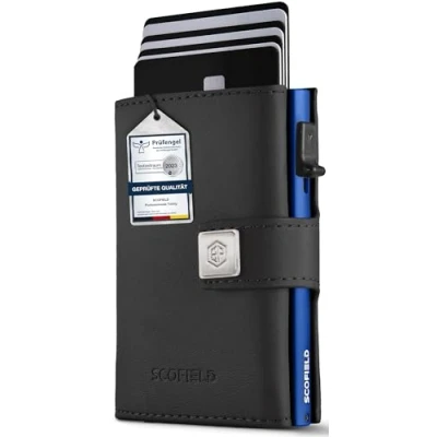 Afbeelding van SF SCOFIELD Trinity Slanke portemonnee met muntvak, creditcardhouder voor heren 10 12 kaarten, RFID bescherming, mannen, smart portemonnee, etui, Zwart Nachtblauw, Modern