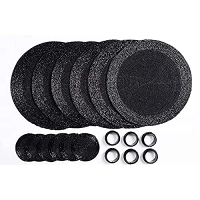 Afbeelding van Penguin Home® Set van 18 ronde glazen kralen placemats handgemaakt door ervaren Indiase ambachtslieden. Diameter: 32 cm.