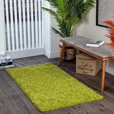 Afbeelding van SURYA Vloerkleed Woonkamer, Slaapkamer Zacht Hoogpolig Shaggy Tapijt LILLY Groen 80x150 cm