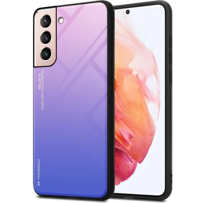 Afbeelding van Cadorabo Hoesje geschikt voor Samsung Galaxy S21 5G in ROZE BLAUW Tweekleurige beschermhoes van TPU silicone Case Cover en achterzijde gehard glas