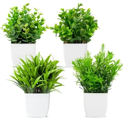 Afbeelding van Set van 4 kunstmatige potplanten Kleine Kunstplanten in pot Voor tafel, badkamer, kantoor en balkon met Decoratieve planten
