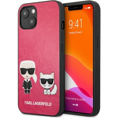 Afbeelding van Karl Lagerfeld iPhone 13 Mini Telefoonhoesje Pu Leer, Roze, Beschermende Back Cover
