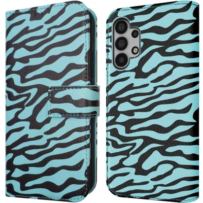 Afbeelding van iMoshion Hoesje Geschikt voor Samsung Galaxy A32 (5G) Met Pasjeshouder Design Bookcase smartphone Meerkleurig / Black Blue Stripes