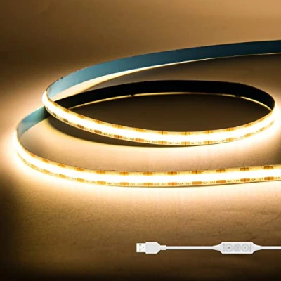 Afbeelding van GINGSOW Ledstrip, COB, USB, 5 V, warmwit, 2700 K, 1 m, 320 leds, flexibel, dimbaar, CRI80+ achtergrondverlichting voor tv, ledstrip keuken, huis.
