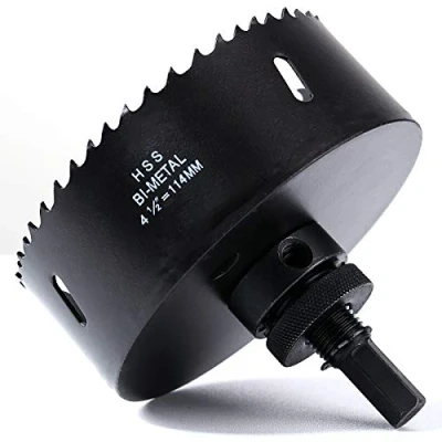 Afbeelding van Gatenzaag 114 mm, sneldraaistaal HSS M42 bimetalen gatenzaag, gatfrees met zeskantige schacht en boor voor hout, gipsplaten metaalplaat, 1 stuks zwart