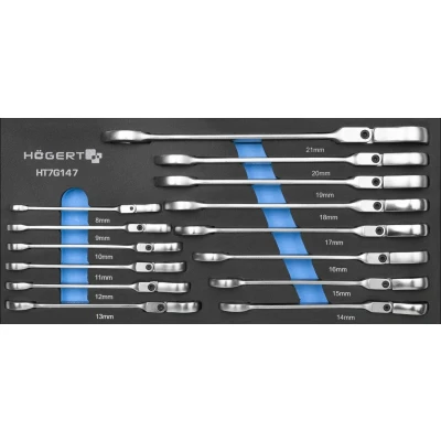 Afbeelding van Hogert Technik HT7G147 Set ratelringsteeksleutels 72 14 Met ratelfunctie 8, 9, 10, 11, 12, 13, 14, 15, 16, 17, 18, 19, 20, 21 Chroom vanadium staal