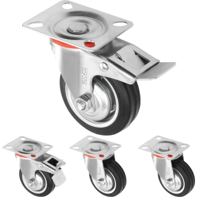 Afbeelding van H&amp;S zwenkwielen met rubberen banden, 75 mm, zwart, 4 stuks
