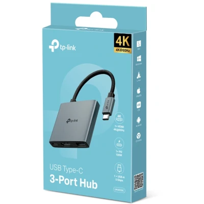 Afbeelding van TP Link Hub UH3020C (USB C, 3 Havens), Docking station + USB hub, Grijs
