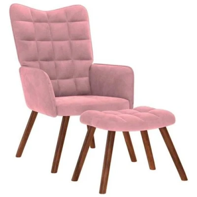 Image de vidaXL Chaise de relaxation avec tabouret Rose Velours4016825