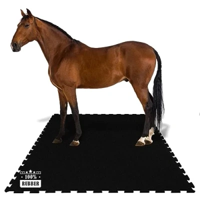 Afbeelding van KARAT Puzzel Stalmat van rubber 182 x 122 cm Waterdichte paardenmat met drainage voor stal, paardenbox, paddock Pontiac (interlock aan vier zijden)