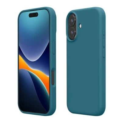 Afbeelding van kwmobile telefoonhoesje geschikt voor Apple iPhone 16 Plus Hoesje met siliconen coating Smartphone case in mat petrol