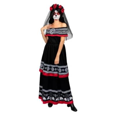 Afbeelding van FUNIDELIA Dia de los Muertos kostuum voor vrouwen Maat: M Zwart