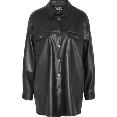Afbeelding van Noisy May Nmflanny Oversize PU Shirt Overhemdblouse, Dames, Maat: XS, Black