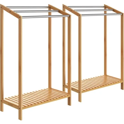 Afbeelding van Casaria 2X handdoekstang bamboe 3 roestvrijstalen stangen trapvormige plank
