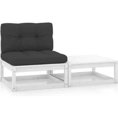 Afbeelding van 2 Delige Loungeset met Kussens Massief Grenenhout Grijs 1 / Wit Middenbank middenkussen + voetenbank