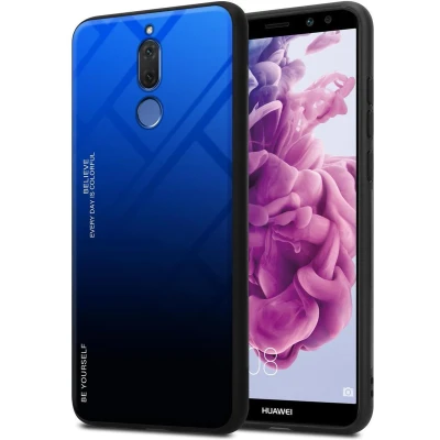 Afbeelding van Cadorabo Hoesje geschikt voor Huawei MATE 10 LITE in BLAUW ZWART Tweekleurige beschermhoes van TPU silicone Case Cover en achterzijde gehard glas