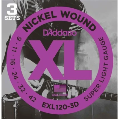 Image de D&#039;Addario EXL120 3D Nickel Wound Electric Guitar Strings, Super Light, 9 42, 3 Sets