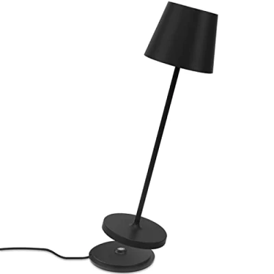 Afbeelding van K Bright Led tafellamp, dimbaar, voor binnen en buiten, oplaadbaar, warme lichtkleur, designtafellamp met USB laadstation, zwart