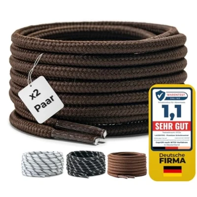 Afbeelding van LaceHype 2 paar ronde veters, diameter van 4 mm, voor laarzen, werkschoenen, outdoor en sportschoenen, reserveveters polyester, scheurvast donkerbruin, 150 cm