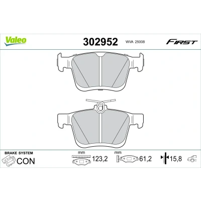 Afbeelding van VALEO 302952 Remblokkenset Achteras Excl. slijtage waarschuwingscontact Zonder schroeven, Met anti kreukplaat VOLKSWAGEN: T Roc, SEAT: Ateca