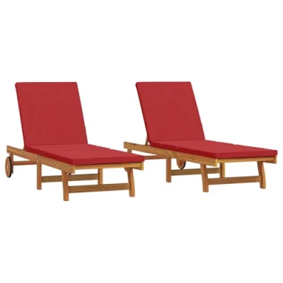 Afbeelding van vidaXL ligstoel Set van 2 Bruin, Rood Massief acaciahout