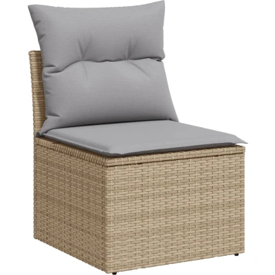 Afbeelding van vidaXL 7 delige Tuin Sofa Set met Kussens Beige Poly Rattan Acacia, 2 Zits Opbergruimte &amp;
