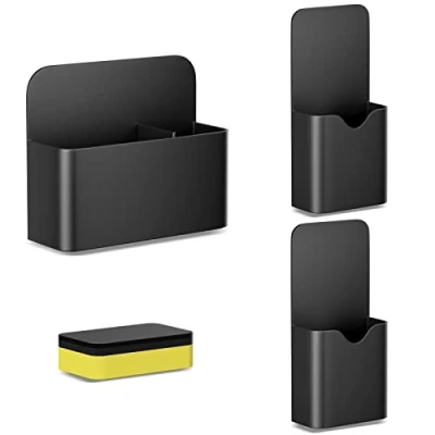 Afbeelding van Fousenuk 3 stuks zwarte pennenhouder, magnetisch, markeerhouder met magnetische spons, potloodhouder, voor koelkast, whiteboard, kluisje