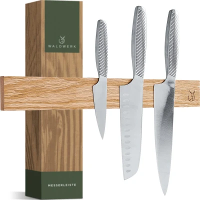 Afbeelding van WALDWERK Messenmagneet (40x5cm) magneetstrip messen van fijn eikenhout magnetische messenhouder voor zware mesmagneetstrip om te lijmen of schroeven meshouder