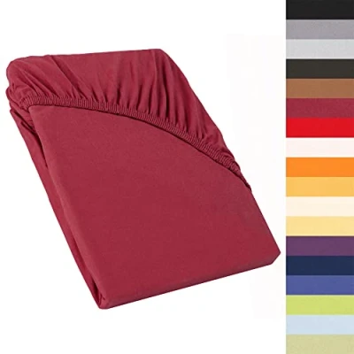 Afbeelding van CelinaTex Perla boxspringbed waterbed topper hoeslaken 180x200 200x200 cm bordeaux rood katoen bedlaken 0004263