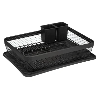 Afbeelding van Luxe afdruiprek/afwasrek zwart met lekbak 43 x 32 cm van metaal Afwassen