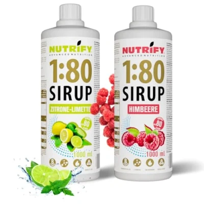 Afbeelding van NUTRIFY Vital Fitness Drink 2 flessen siroop 1:80, x 1 liter, citroen en framboos, drankconcentraat met vitaminen L carnitine zonder suiker, 160 liter sportdrank