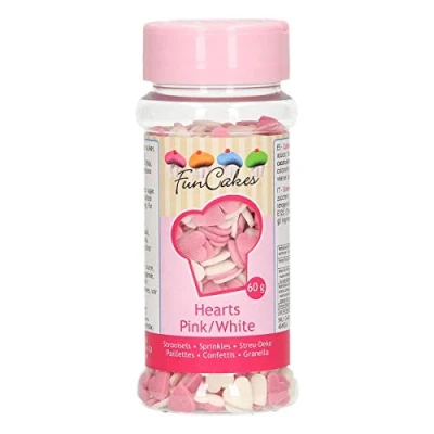 Afbeelding van FunCakes Sprinkles G42415 harten, wit, roze, zeer goede smaak, taartdecoratie, 80 g