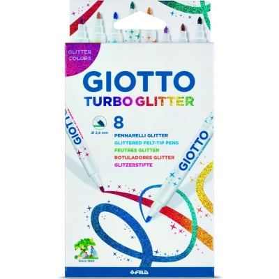 Afbeelding van Giotto Turbo Glitter Viltstiften, Kartonnen Etui Met 8 Stuks In Geassorteerde Kleuren Viltstift