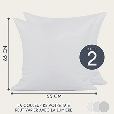 Afbeelding van Kussensloop, 65 x cm, versterkt katoen, 2 stuks, wit, dicht geweven, 57 draden/cm², Oeko Tex gecertificeerd