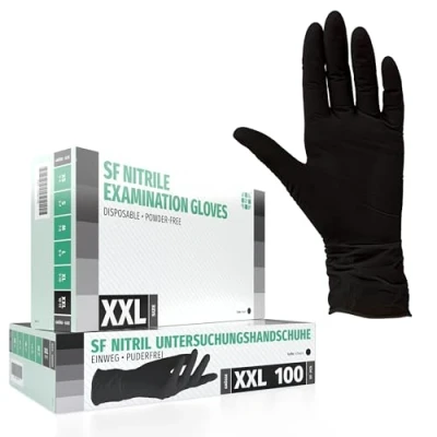 Afbeelding van Nitril wegwerphandschoenen, 90 stuks, maat XXL, onderzoekshandschoenen, poedervrij, latexvrij, niet steriel, zwart