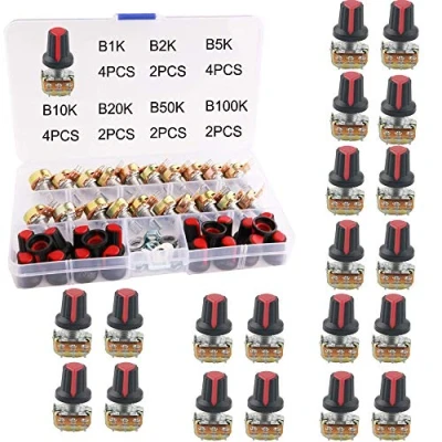 Afbeelding van RUNCCI YUN Lineaire potentiometer, 7 waarden, 3 poorten, draaipotentiometer met moeren en sluitring (20K, 2K, 50K, 100K, 10K, 5K)