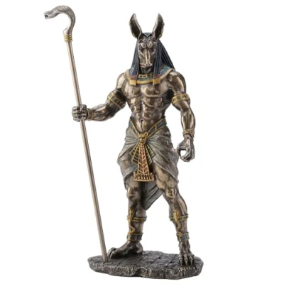 Afbeelding van Veronese Design beeld Egyptische God Anubis met Cobra staf gebronsd en zeer gedetailleerd (hxbxd) ca. 26cm x 12cm 9cm