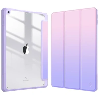 Afbeelding van FINTIE Hybride hoes compatibel met iPad 9e / 8e 7e generatie (versie 2021/2020/2019) 10,2 inch transparante achterkant potloodhouder, automatische slaap/wake, (ZB Fantacy Ombre)