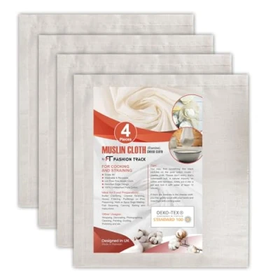 Afbeelding van FT Fashion Track Set van 4 chiffondoeken voor de keuken, kaas filteren, bakken en 50 x cm, klasse 100, pluisvrij, 100% ongebleekt katoen, herbruikbaar