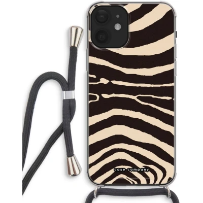 Afbeelding van Case Company® hoesje met Koord geschikt voor iPhone 12 Arizona Zebra Telefoonhoesje Zwart Extra Bescherming aan alle Kanten en Over de Schermrand