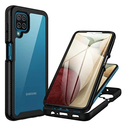 Afbeelding van CENHUFO Samsung A12 hoesje, M12 schokbestendig hoesje met schermbeveiliging, 360 telefoonhoesje dubbelzijdige bumper transparant laptophoesje integrale hoes, zwart
