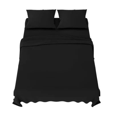Afbeelding van Dreamzie Poligino Beddengoed, 160 x 200 cm, 4 delig, van microvezel, hoeslaken, bedlaken voor tweepersoonsbed, 240 280 2 kussenslopen 50 80 Oeko Tex gecertificeerd, zwart