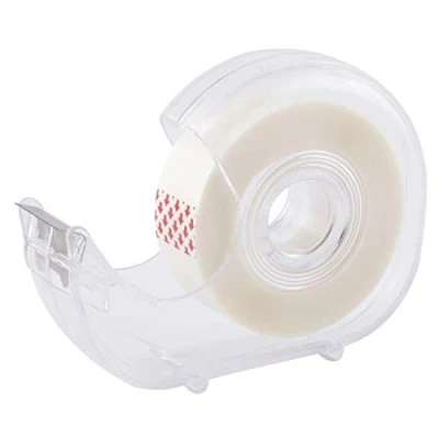 Afbeelding van D.RECT Onzichtbaar plakband met plakbanddispenser, transparant en mat, voor dagelijks gebruik, beschrijfbaar, kopieerbaar, functioneel eenvoudig te bedienen, 19 mm x 33 m
