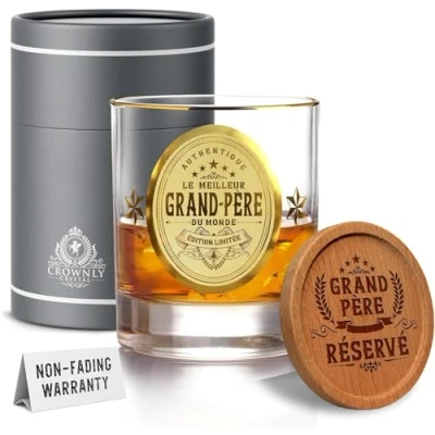 Afbeelding van CROWNLY CRYSTAL® cadeau opa gepersonaliseerd grootvader vaderdag verjaardag heren verjaardagscadeau man whiskyglas idee origineel