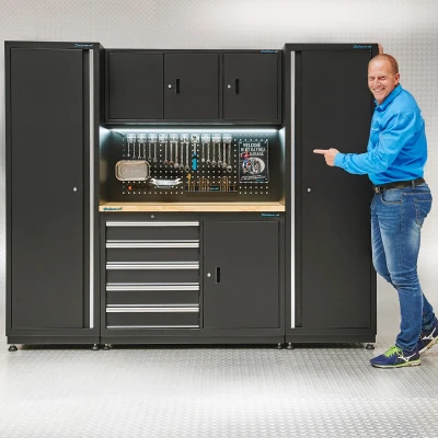 Afbeelding van Werkbank 120 cm met gereedschapsbord en werkplaatskasten